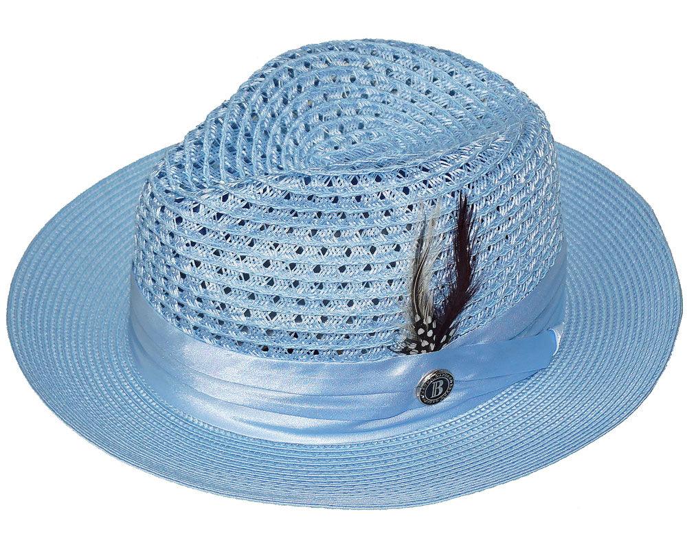 Bruno Capelo Mens Summer Fedora Hats Light Blue JU-910