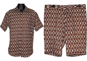 Lanzino Linen Shirt/Shorts Set # 3081 Brown