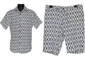 Lanzino Linen Shirt/Shorts Set # 3081 Navy