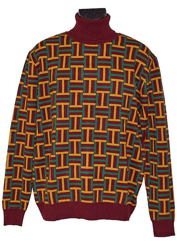 Lanzino Sweater # LP297 Burgundy/Green/Yellow