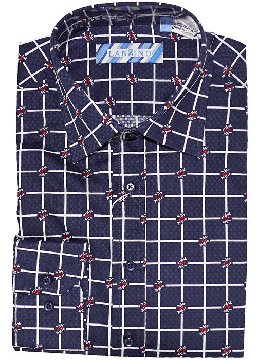 Lanzino Dress/Casual Shirt # SLP071 Navy