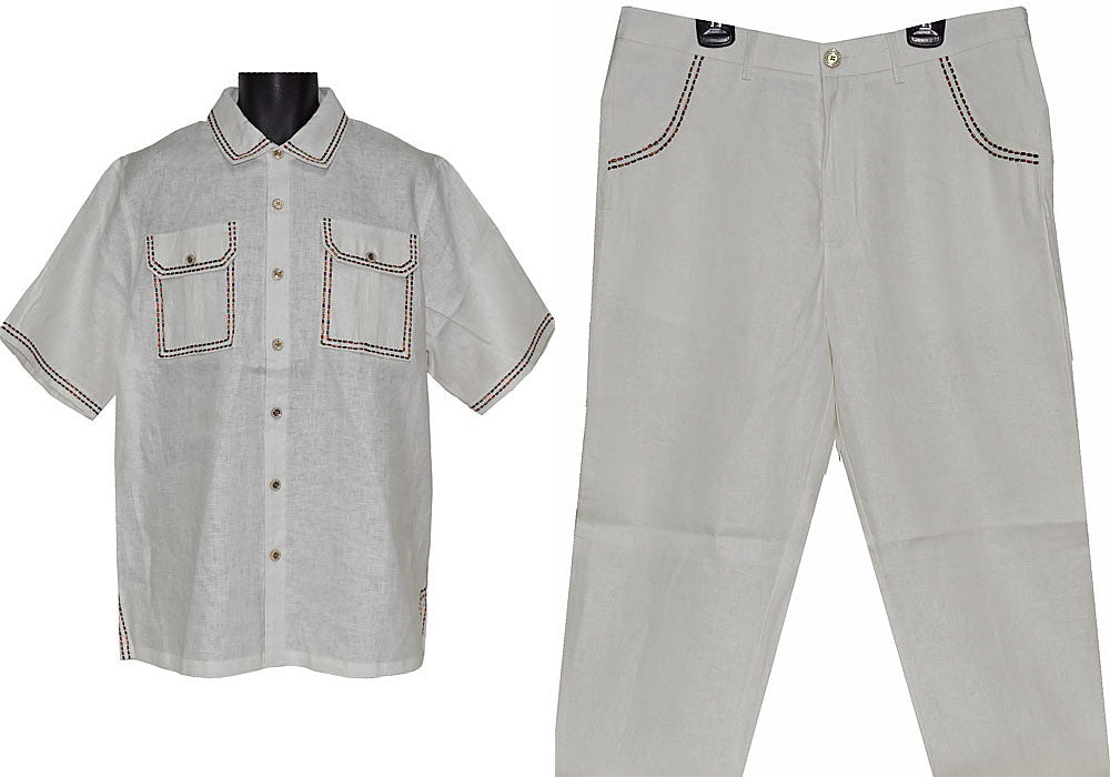 Prestige Linen Shirt/Pants Set # LUX530 White