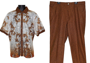 Prestige Linen Shirt/Pants Set # LUX560 Brown