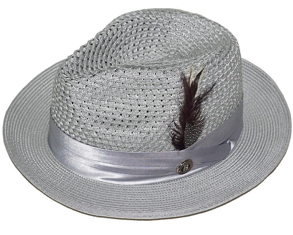 Bruno Capelo Mens Summer Hat Silver Gray Straw Fedora JU909 L / Silver